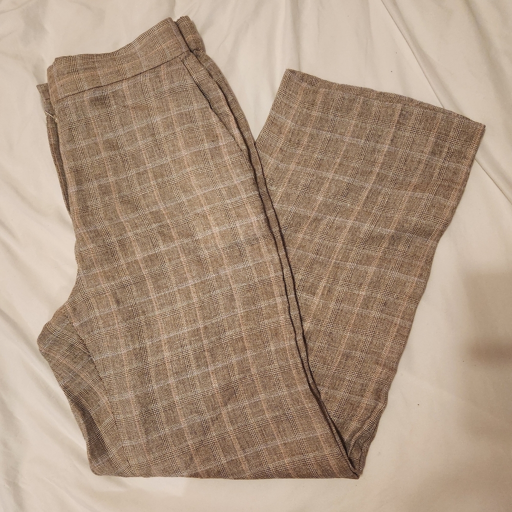 Maje Women's Brown Plaid Wide Leg Pants